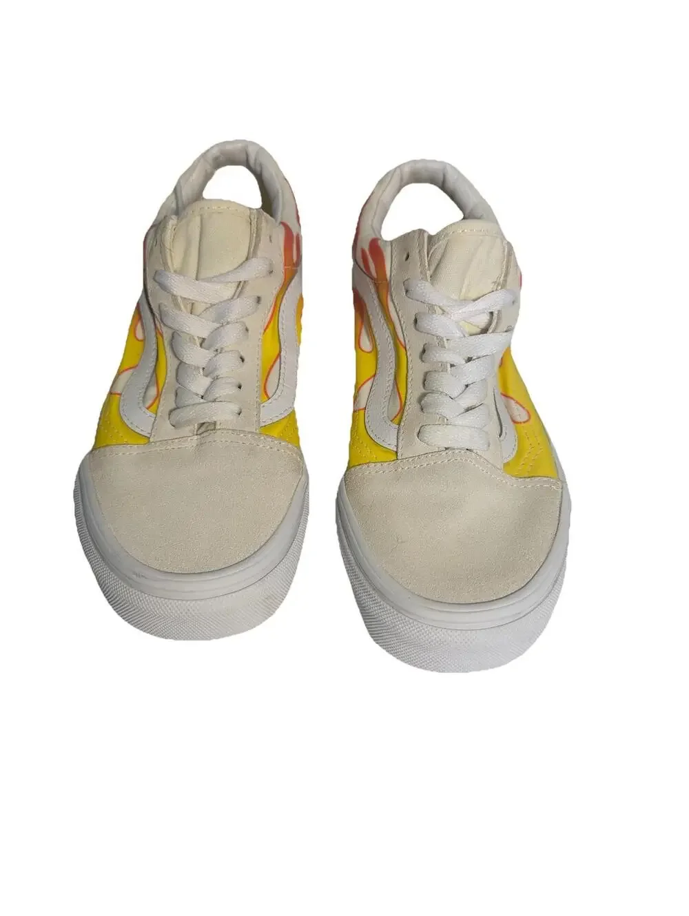 VANS White & Flames Designer Sneakers Unisex M 6/W 7.5